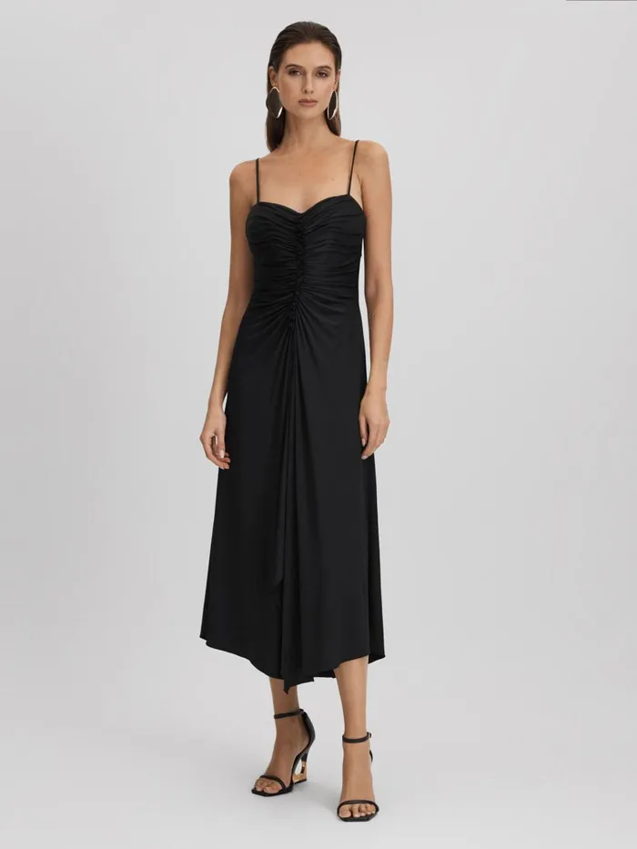 Women Reiss Dresses Ruched Jersey Midi Dress Black