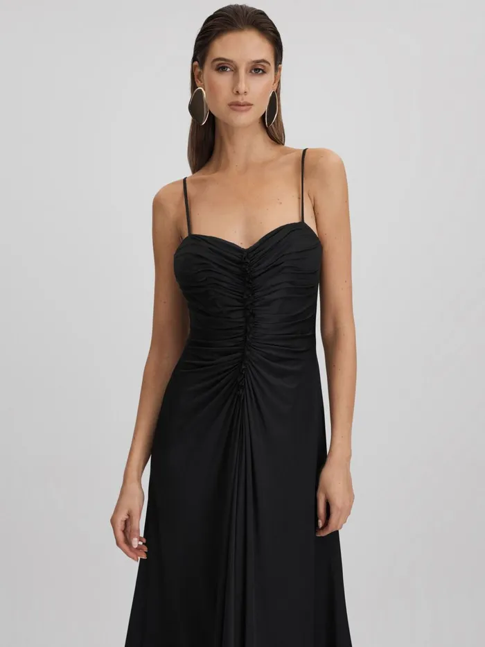 Women Reiss Dresses Ruched Jersey Midi Dress Black