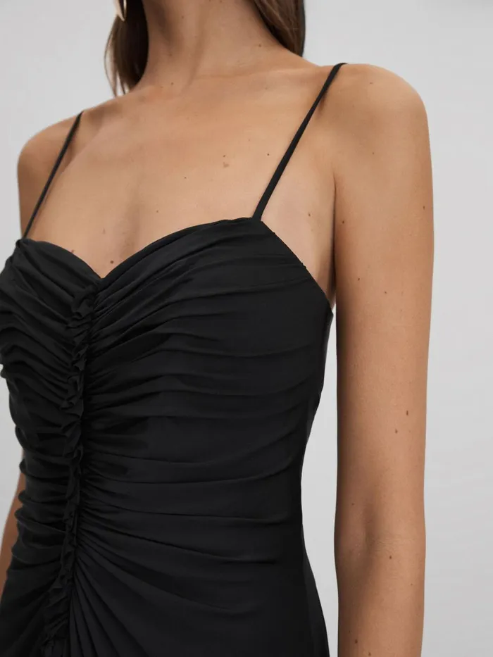 Women Reiss Dresses Ruched Jersey Midi Dress Black