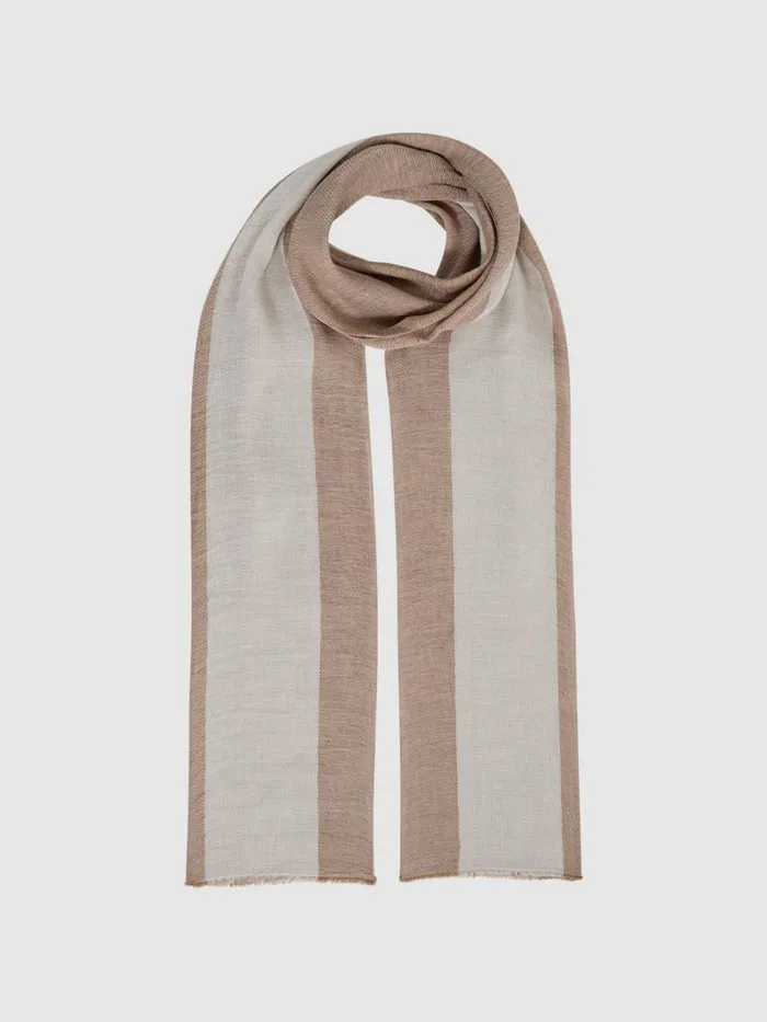 Women Reiss Hats Gloves and Scarves Beatrix ModalLinen Striped Scarf Camel