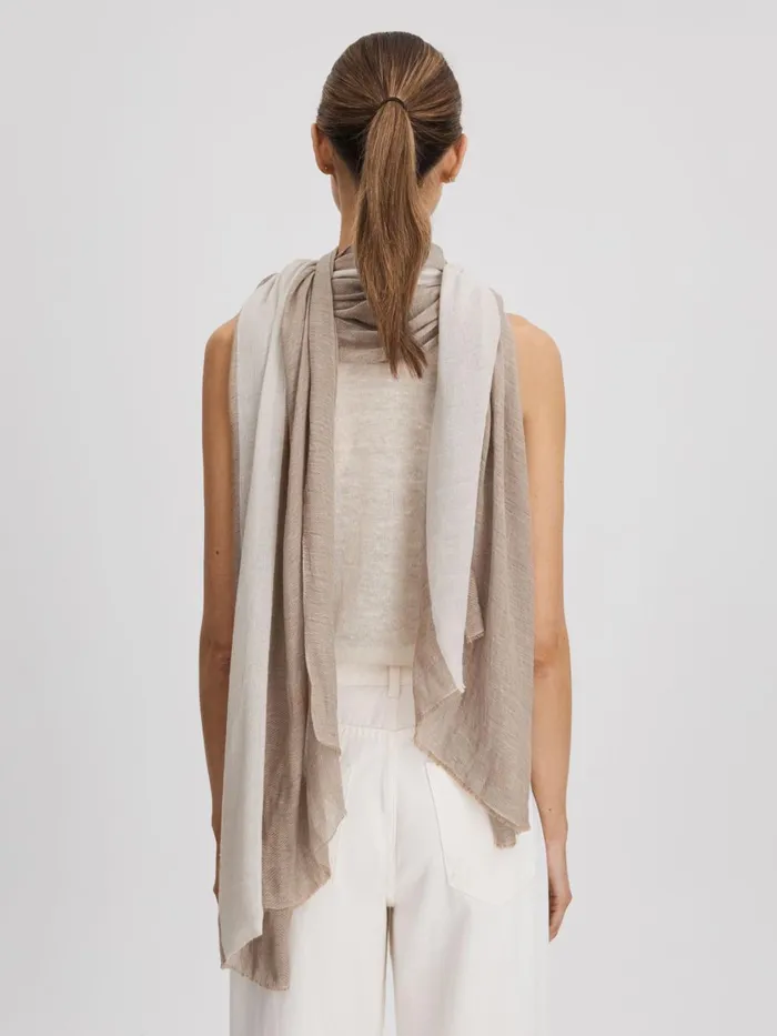 Women Reiss Hats Gloves and Scarves Beatrix ModalLinen Striped Scarf Camel