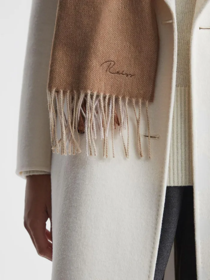 Women Reiss Hats Gloves and Scarves Leyton Wool Blend Check Embroidered Scarf Camel
