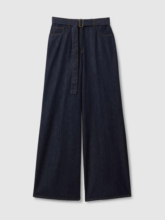 Women Reiss Jeans Luca Belted Wide Leg Jeans Dark Blue
