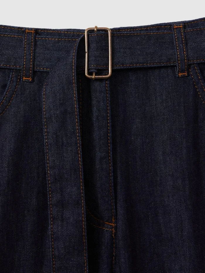 Women Reiss Jeans Luca Belted Wide Leg Jeans Dark Blue