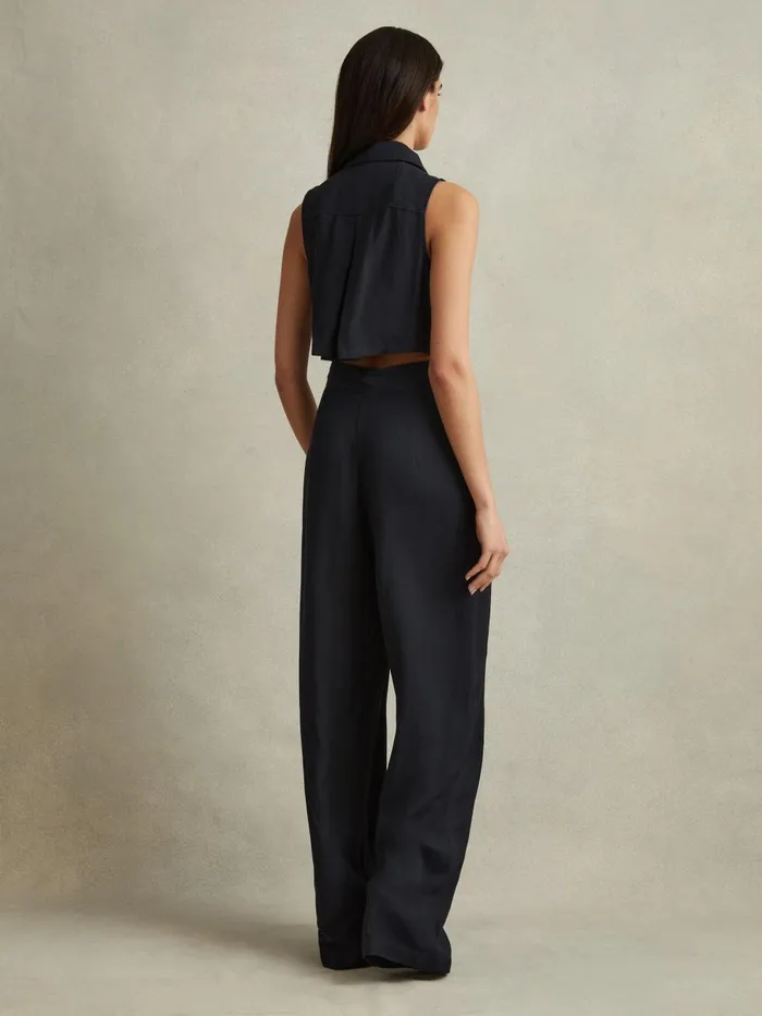 Women Reiss Jumpsuits and Playsuits Perla Belted Wide Leg Jumpsuit Navy