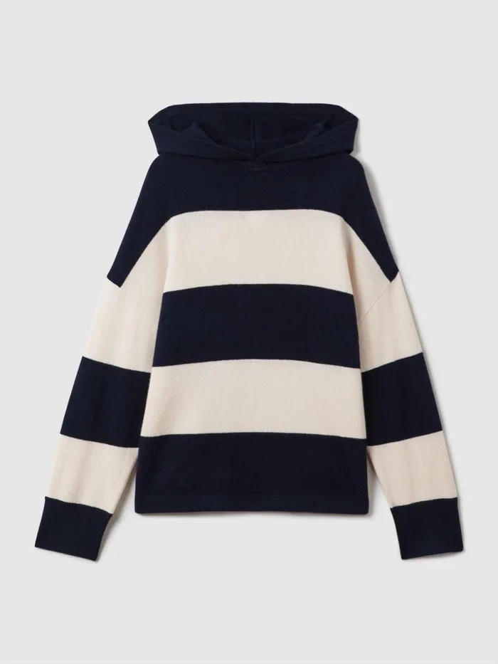 Women Reiss Knitwear Ally Wool Blend Striped Hoodie Navyivory
