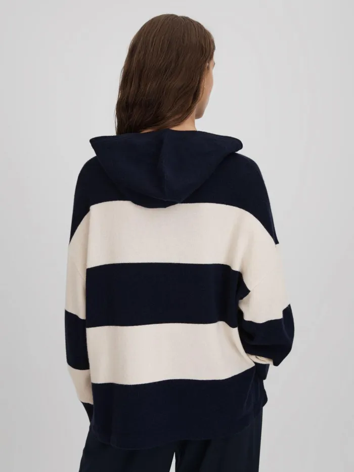 Women Reiss Knitwear Ally Wool Blend Striped Hoodie Navyivory