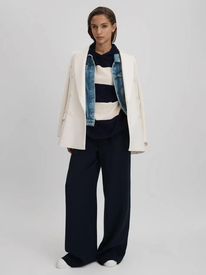 Women Reiss Knitwear Ally Wool Blend Striped Hoodie Navyivory