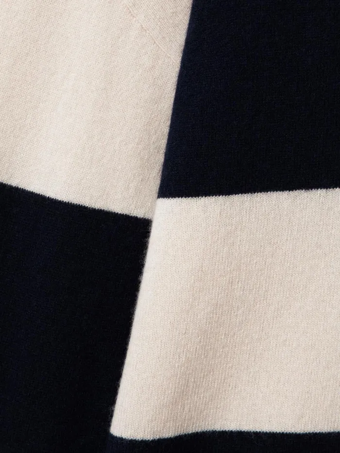 Women Reiss Knitwear Ally Wool Blend Striped Hoodie Navyivory