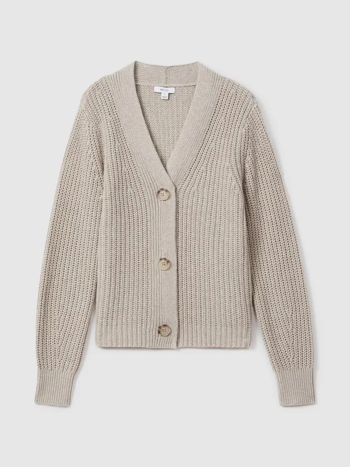 Women Reiss Knitwear Ariana Cotton Blend Knitted Cardigan Neutral