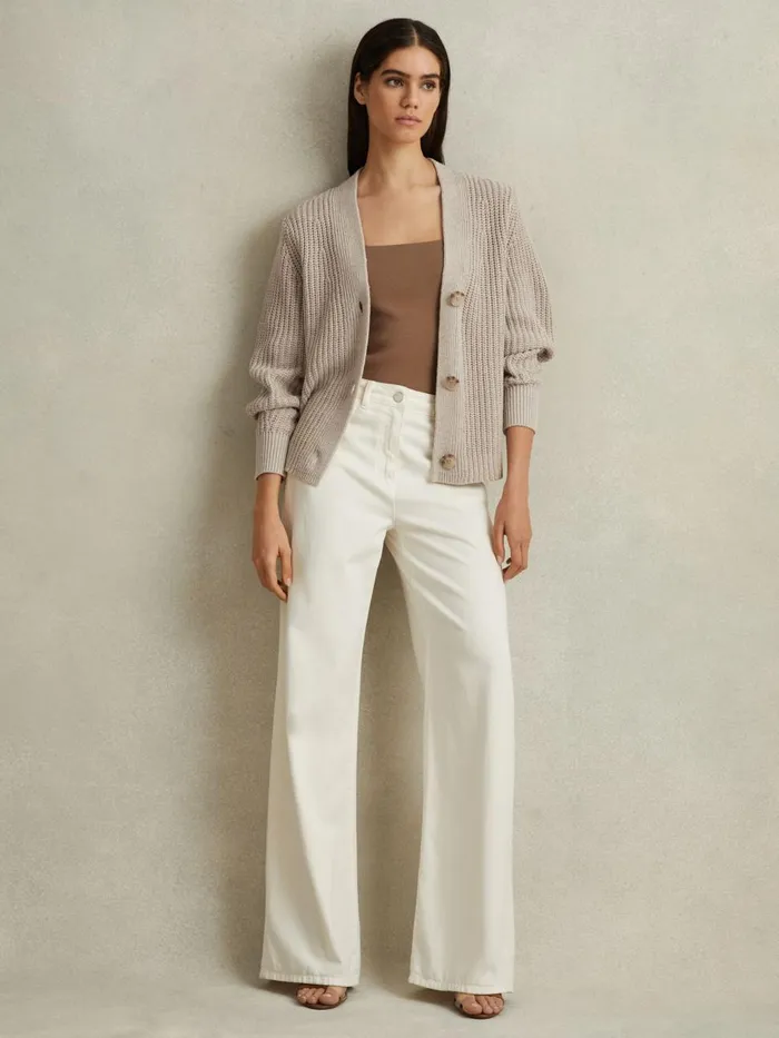Women Reiss Knitwear Ariana Cotton Blend Knitted Cardigan Neutral