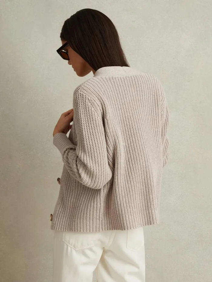Women Reiss Knitwear Ariana Cotton Blend Knitted Cardigan Neutral