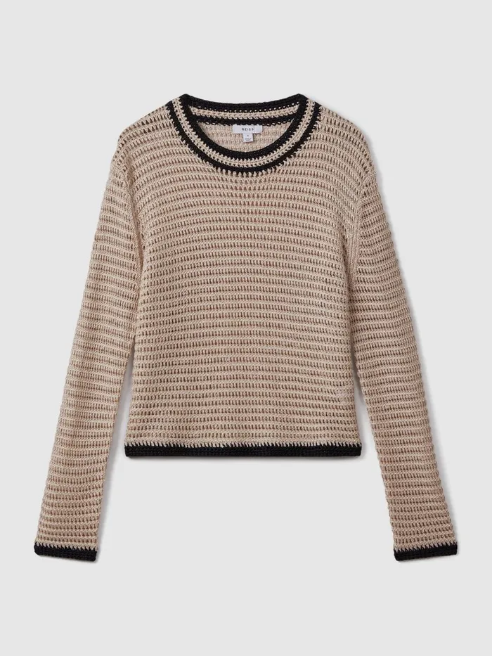 Women Reiss Knitwear Astrid Linen Blend Knitted Crew Neck Jumper Neutralnavy