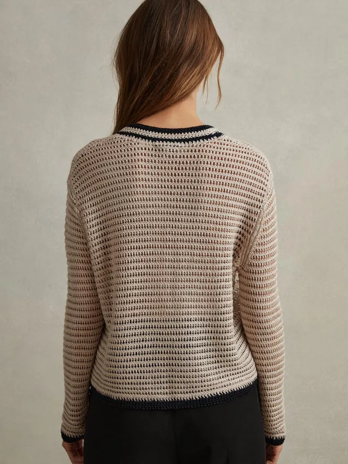 Women Reiss Knitwear Astrid Linen Blend Knitted Crew Neck Jumper Neutralnavy