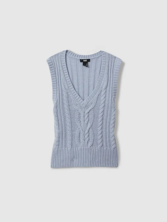 Women Reiss Knitwear Cable Knit Vest Soft Blue