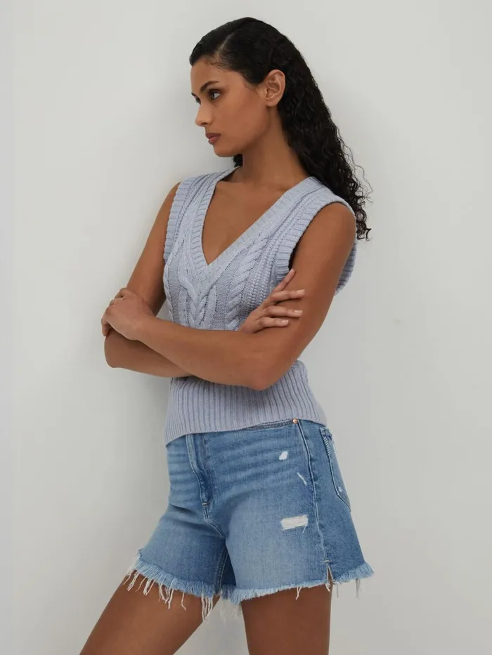 Women Reiss Knitwear Cable Knit Vest Soft Blue