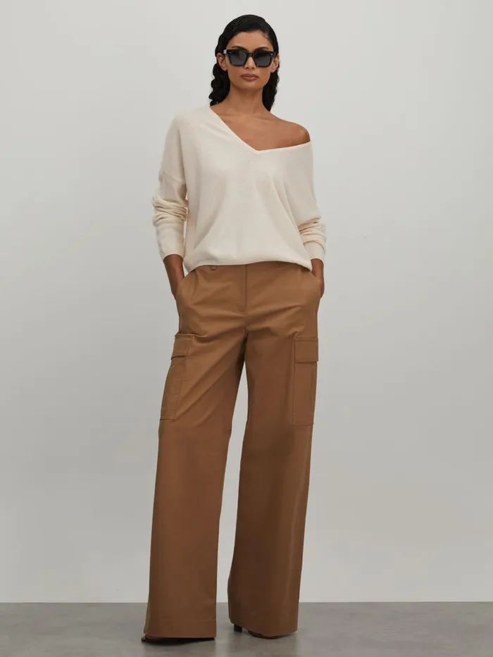 Women Reiss Knitwear Collection Cashmere Cropped Reversible Jumper Milk
