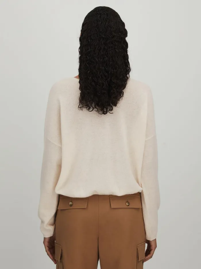 Women Reiss Knitwear Collection Cashmere Cropped Reversible Jumper Milk