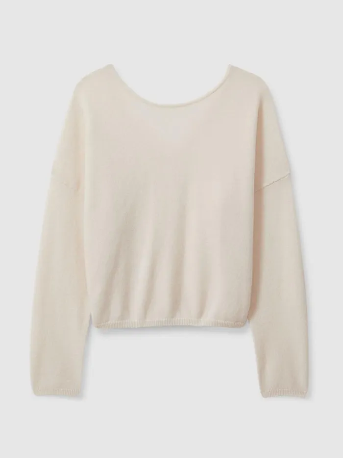 Women Reiss Knitwear Collection Cashmere Cropped Reversible Jumper Milk