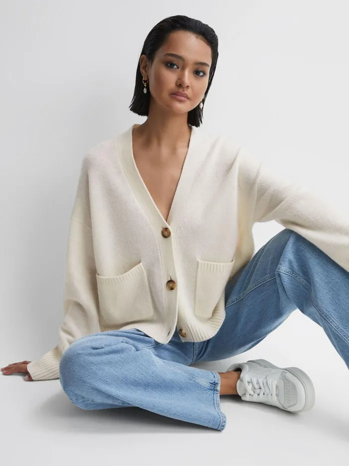 Women Reiss Knitwear Juni Relaxed WoolCashmere Cardigan Ivory
