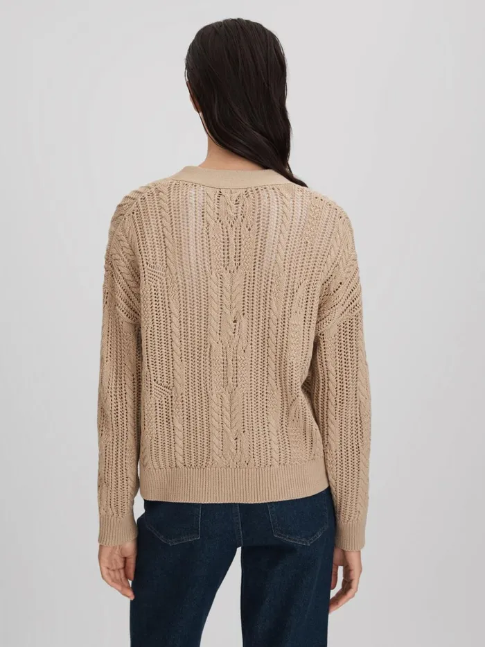 Women Reiss Knitwear Tiffany Cotton Blend Open Stitch Cardigan Neutral