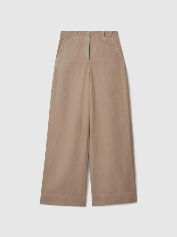 Women Reiss Pants Demi Linen Wide Leg Garment Dyed Trousers Mink Neutral