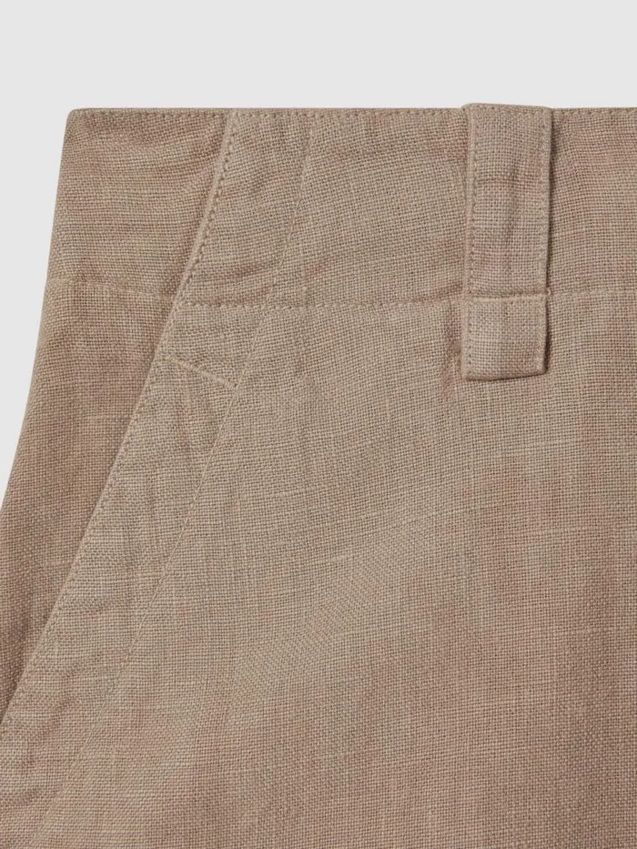 Women Reiss Pants Demi Linen Wide Leg Garment Dyed Trousers Mink Neutral