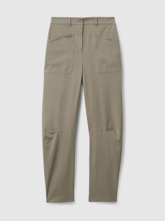 Women Reiss Pants Nova Cotton Blend Barrel Leg Trousers Olive