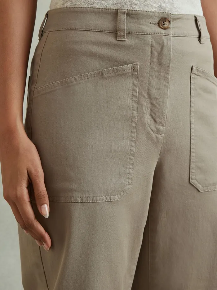 Women Reiss Pants Nova Cotton Blend Barrel Leg Trousers Olive