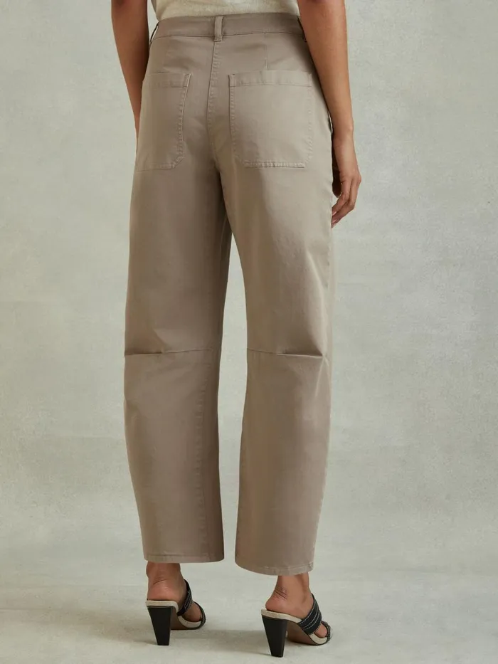 Women Reiss Pants Nova Cotton Blend Barrel Leg Trousers Olive