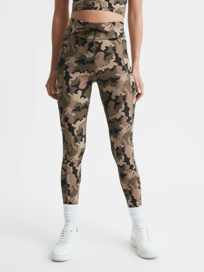 Women Reiss Pants Upside Drawstring Camouflage Leggings Camo