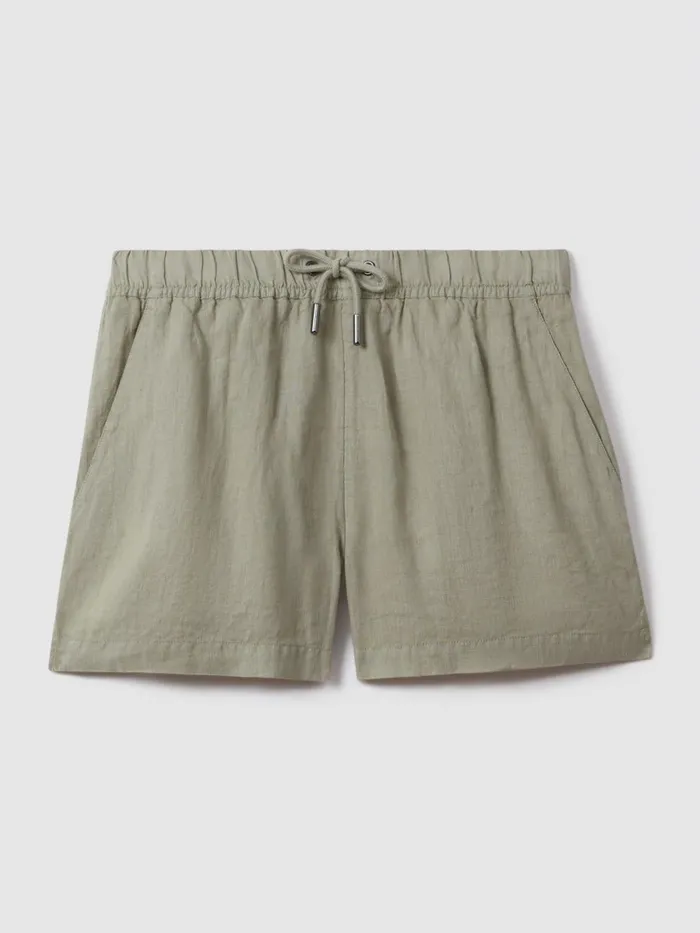 Women Reiss Shorts Cleo Linen Garment Dyed Drawstring Shorts Sage