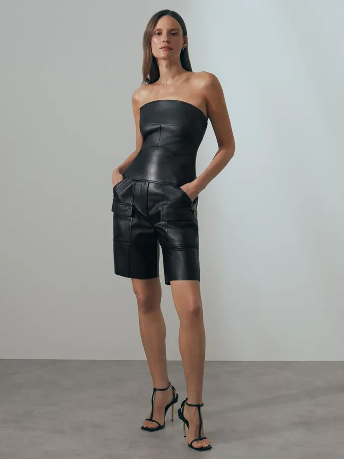 Women Reiss Shorts Leather Cargo Shorts Black