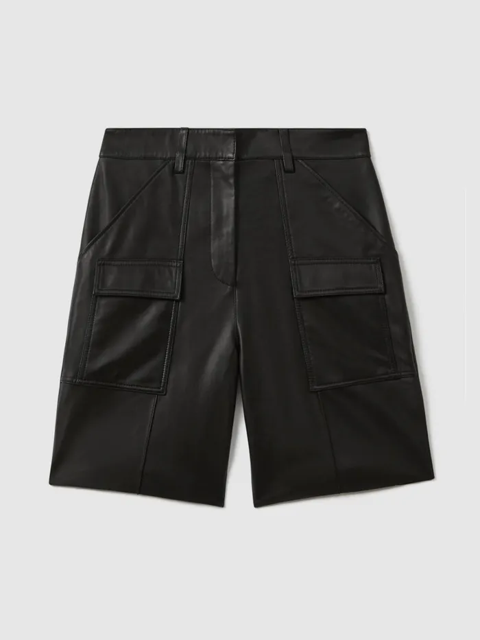Women Reiss Shorts Leather Cargo Shorts Black