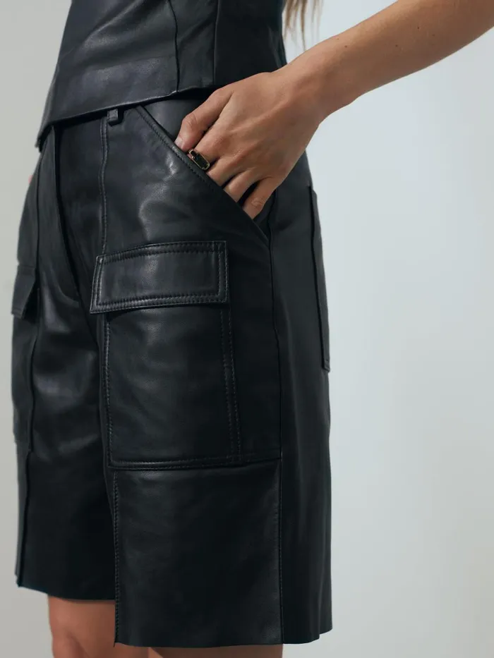 Women Reiss Shorts Leather Cargo Shorts Black
