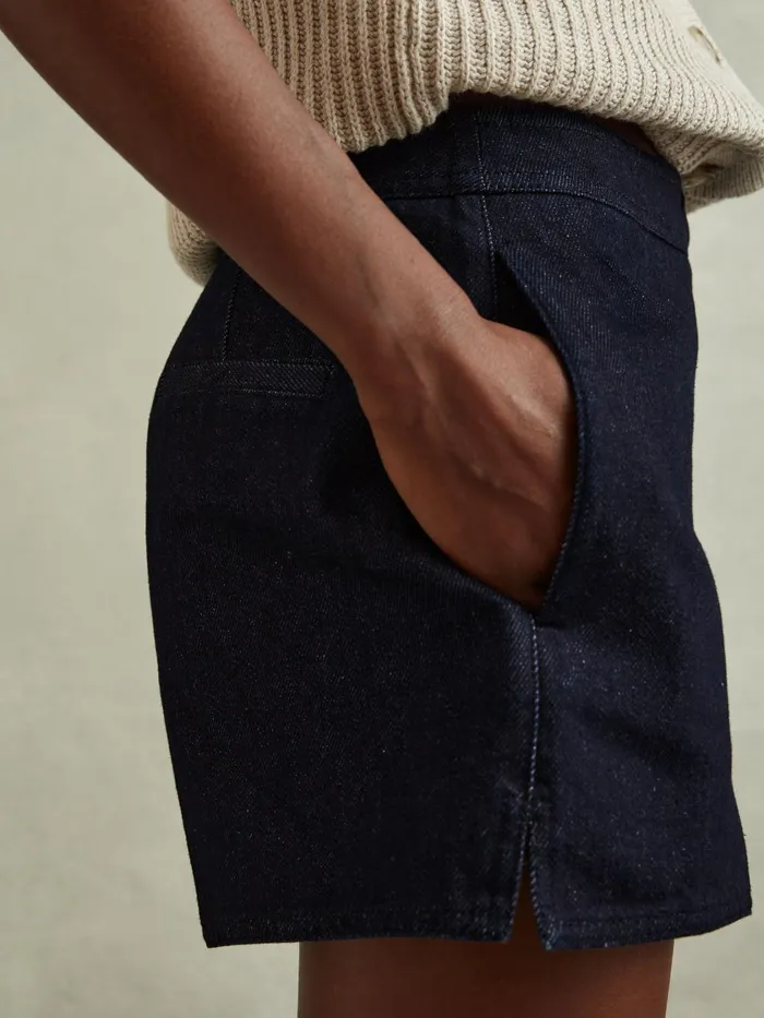 Women Reiss Shorts Maya HighRise Denim Suit Shorts Dark Blue