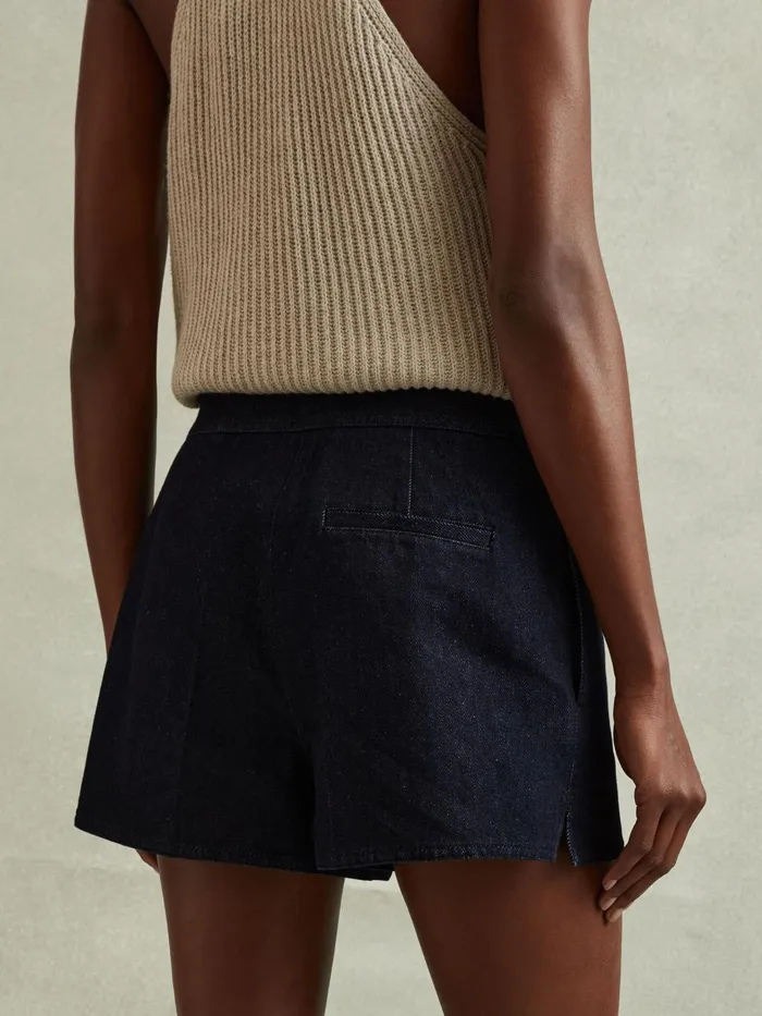 Women Reiss Shorts Maya HighRise Denim Suit Shorts Dark Blue