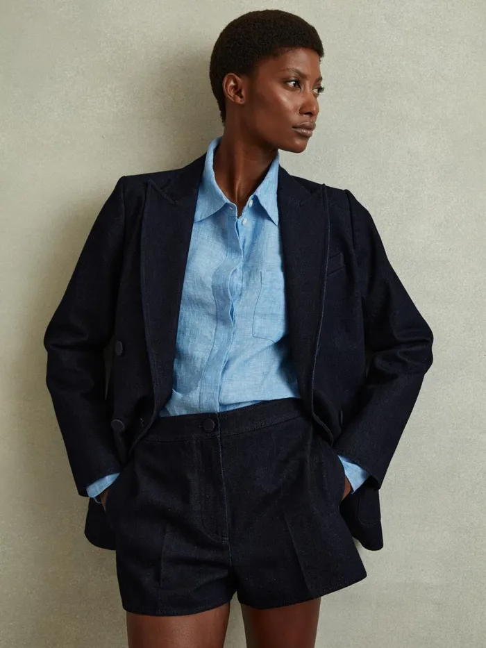 Women Reiss Shorts Maya HighRise Denim Suit Shorts Dark Blue