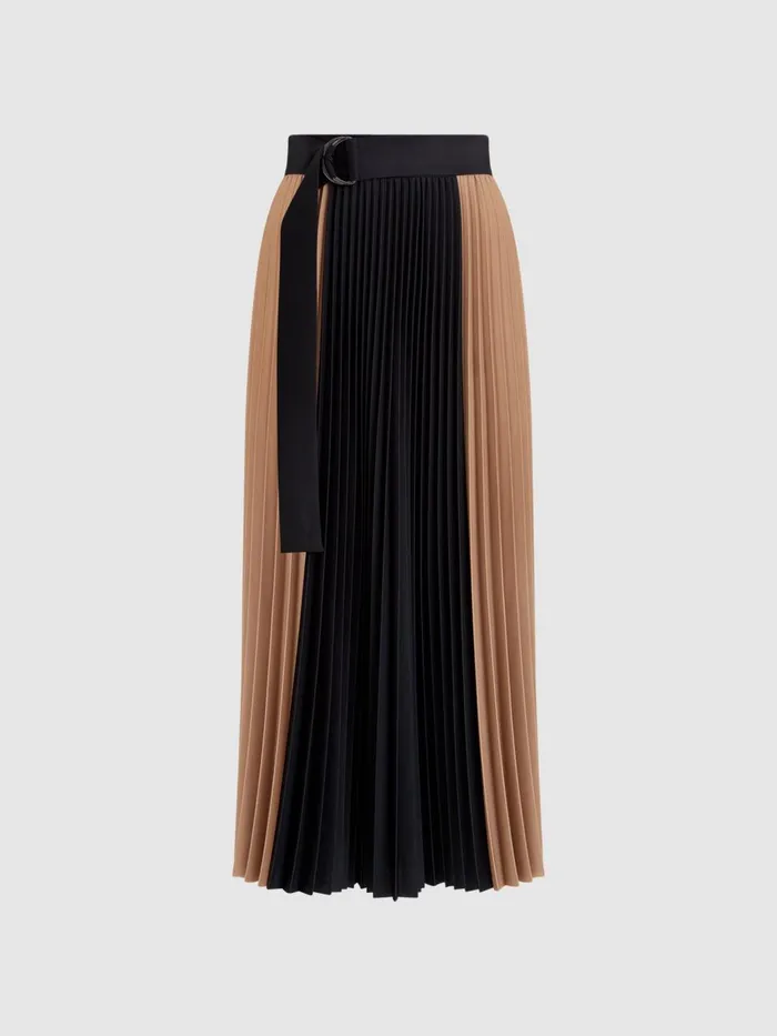 Women Reiss Skirts Ava Colourblock Pleated Midi Skirt Blackcamel