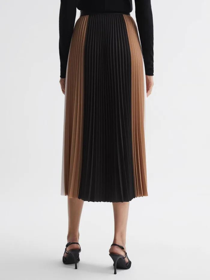 Women Reiss Skirts Ava Colourblock Pleated Midi Skirt Blackcamel
