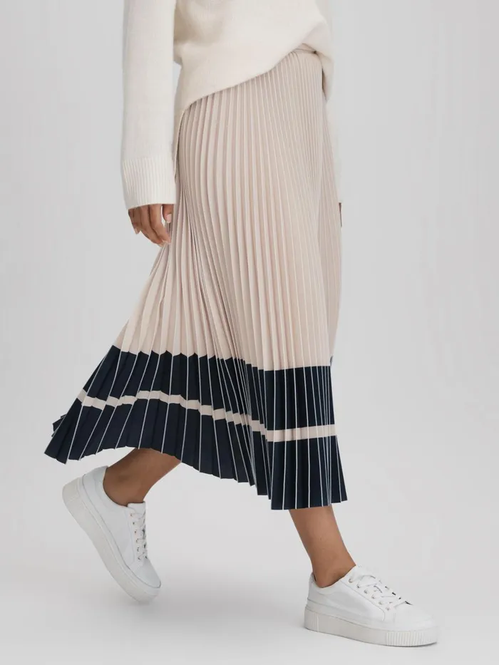 Women Reiss Skirts Marie High Rise Pleated Midi Skirt Nudenavy