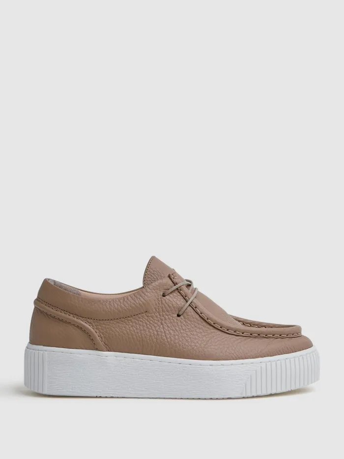 Women Reiss Sneakers Avery Leather Moccasin Trainers Taupe