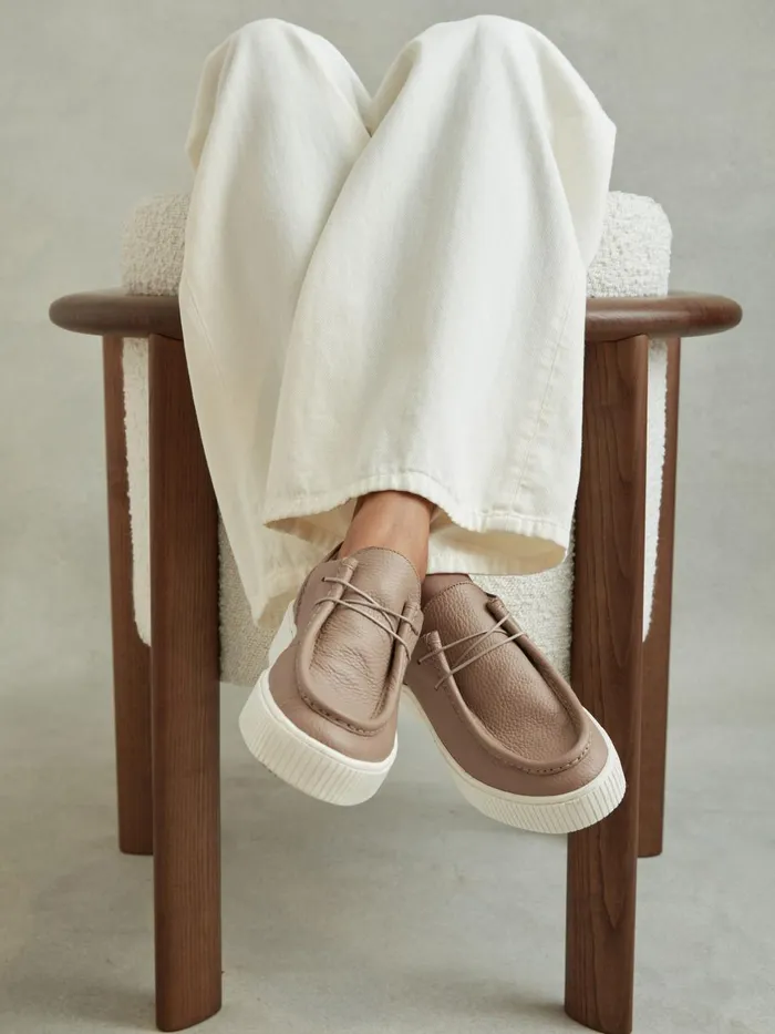 Women Reiss Sneakers Avery Leather Moccasin Trainers Taupe