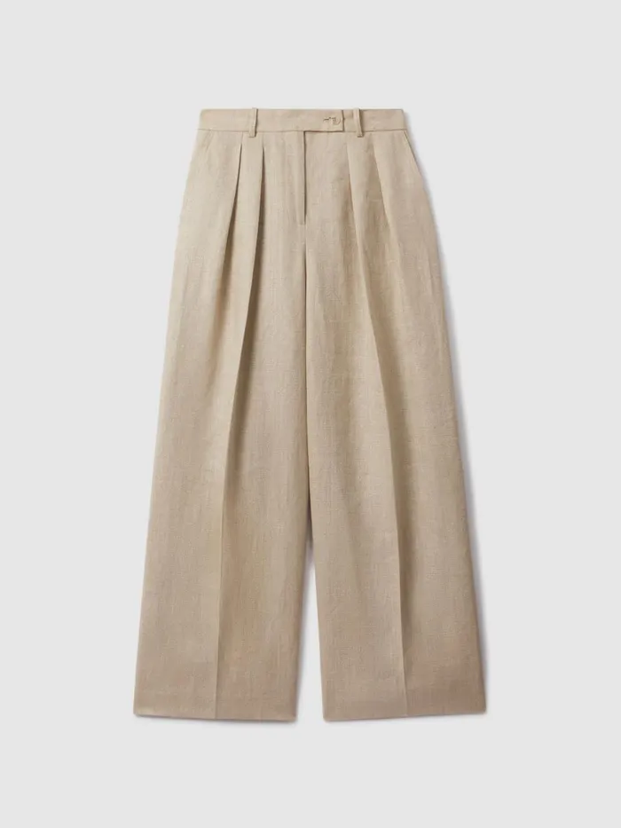 Women Reiss Suits and Tailoring Cassie Linen Wide Leg Suit Trousers Natural