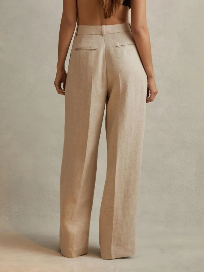 Women Reiss Suits and Tailoring Cassie Linen Wide Leg Suit Trousers Natural
