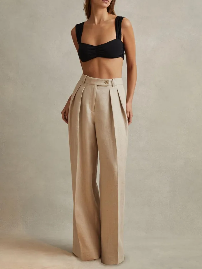 Women Reiss Suits and Tailoring Cassie Linen Wide Leg Suit Trousers Natural