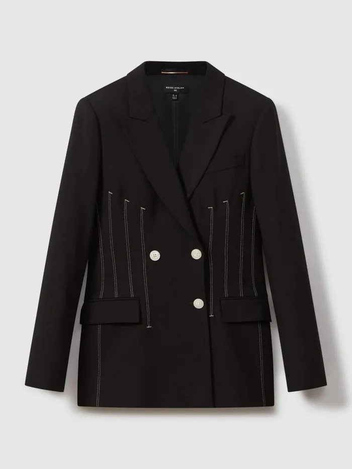 Women Reiss Suits and Tailoring Double Breasted Corset Stitch Blazer Black