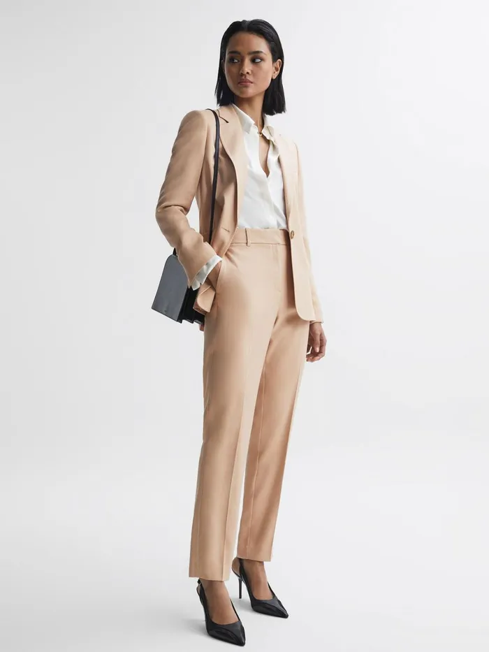 Women Reiss Suits and Tailoring Ember Slim Fit High Rise Trousers Camel