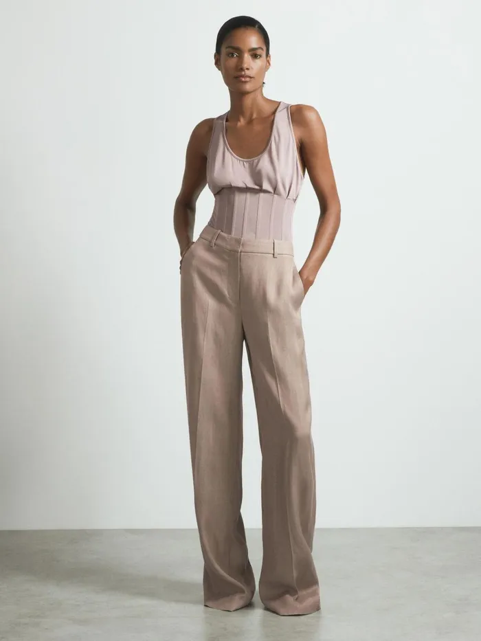 Women Reiss Suits and Tailoring Tailored Wide Leg Suit Trousers Pink