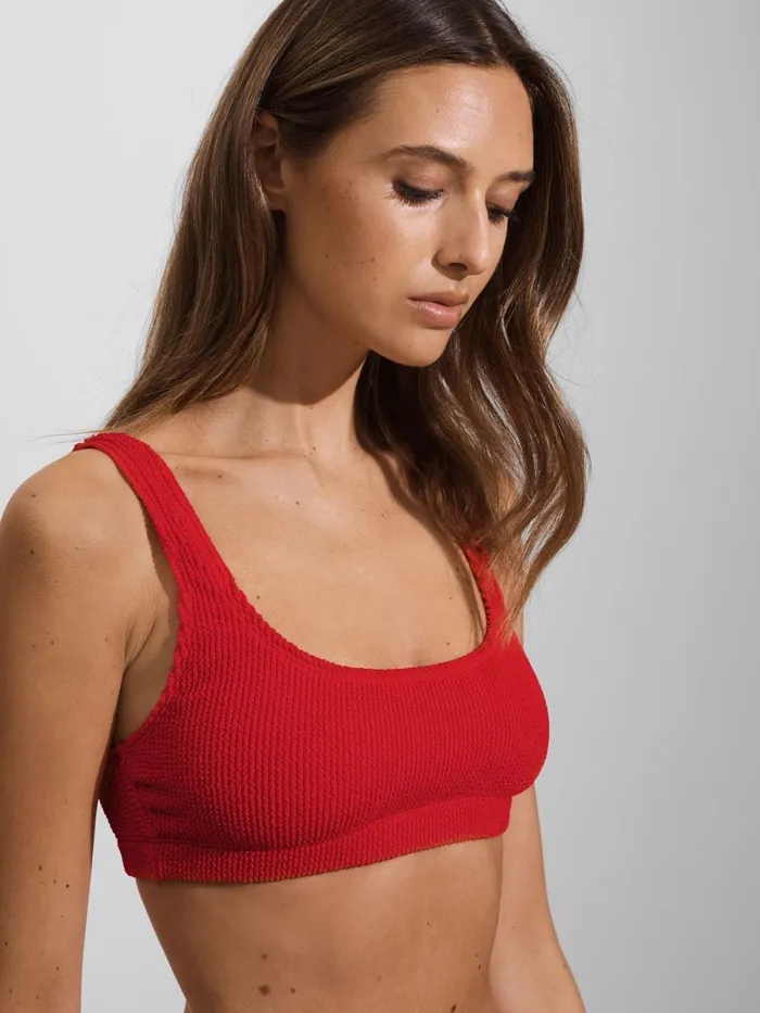 Women Reiss Swimwear American Always Fits Textured Bikini Top Bright Red
